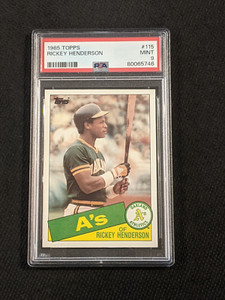 1985 Topps Ricky Henderson PSA 9 MINT Card #115 Oakland A's HOF Base Stealer