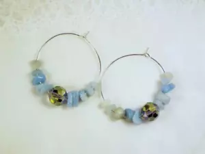 PENDIENTES ARO CYNTHIA LYNN "FRENTE A LA PLAYA" VERDE MAR AMAZONITA CRISTAL PLATA - Imagen 1 de 6