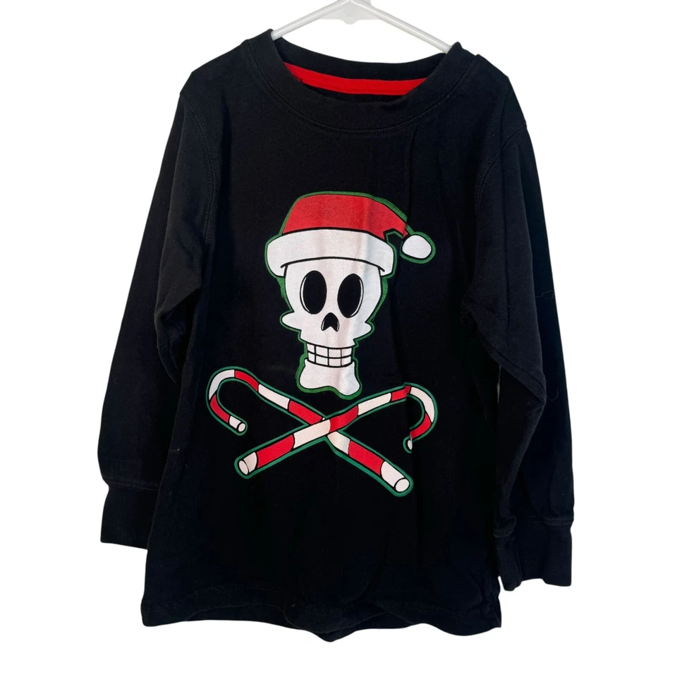 Camisa Top Negra Calavera y Huesos Cruzados Manga Larga Camiseta Santa Navidad Niños Niños M Foto 1 de 3