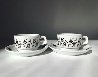 MCM Style notNeutral Espresso Cups Black Floral Set of 2 / 3oz. Porcelain  - Image 1 of 3