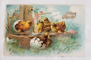 Antigua Postal Alemana de Pascua 1912 Pollitos Amarillos Oro Dorado Publicado - Imagen 1 de 7