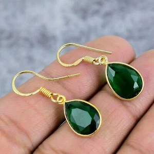 Smaragd Quarz Edelstein Ohrring Handarbeit Tropfen 925 Sterlingsilber Schmuck