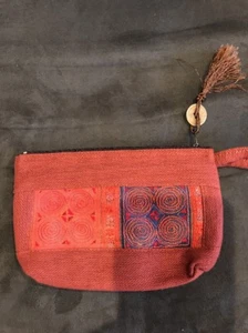 Cartera de embrague pequeña con cremallera de algodón hippie boho con borlas, NUEVO, óxido Tailandia - Imagen 1 de 7