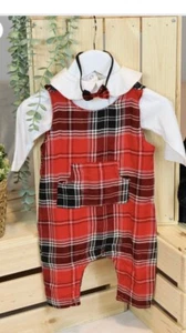 Baby Boy Tartan Dungraee Set 6-9 months Red NEW - Picture 1 of 7