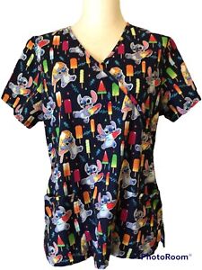 Disney Lilo and Stitch Popsicle Scrub Top Size M Good Condition Shirt