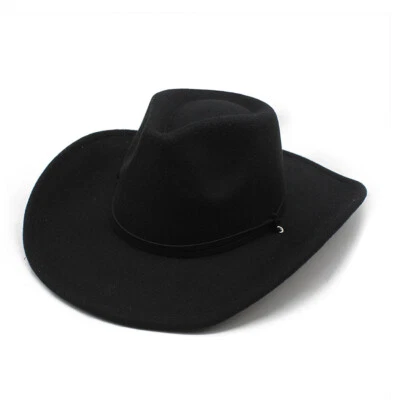 Wide Brim Panama Hat Western Felt Cowboy Cowgirl Hat Casual Cap For Mens Womens - Image 1 of 4