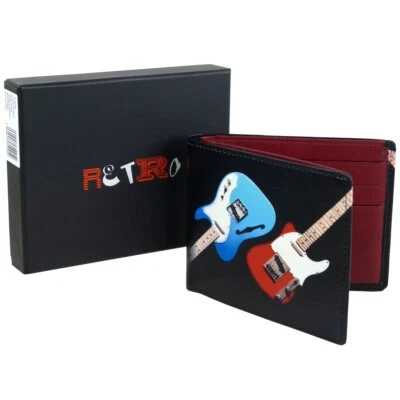Top Quality Leather Bi-Fold Wallet by Retro Guitar Red Inside Gift Box Golunski - Image 1 of 3