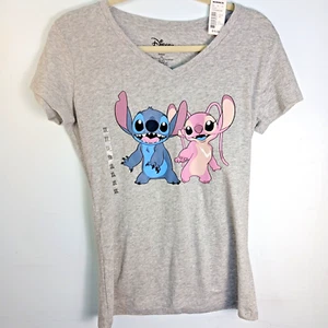 Lilo & Stitch Damen T-Shirt V-Ausschnitt 2XL grau Disney Grafikdruck XXL T-Shirt - Bild 1 von 10