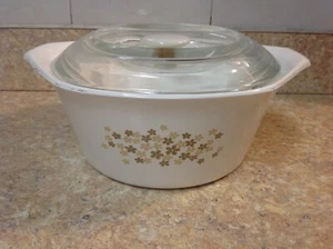 Libbys 2qt White / Hard-to-find Brown Floral Casserole Dish Ovenware quart - Picture 1 of 7