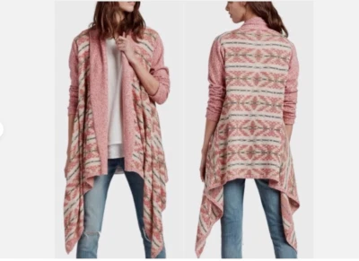 Lucky Brand Waterfall Sweater Cardigan-Medium-Aztec-Neutral-Pink-Geometric - Image 1 of 4
