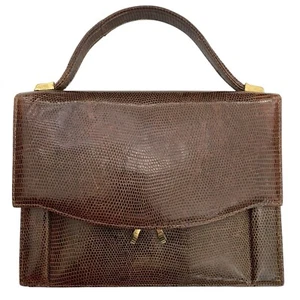 Vintage Reptile Exotic Leather Handbag Lizard Brown with wallet - Picture 1 of 16