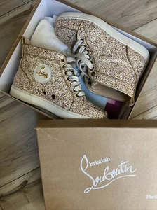 Christian Louboutin Gold Glitter Sequin High Tops Size 7.5 US / 37.5 EU - Picture 1 of 8