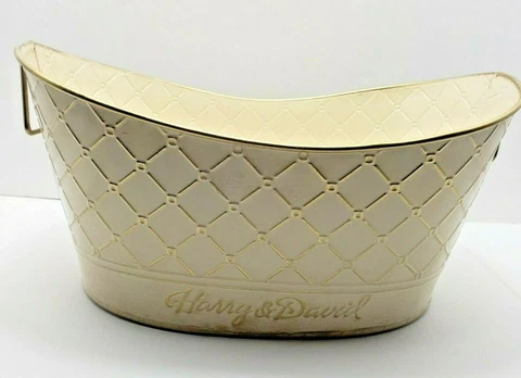 Decorative Tin Basket Harry and David Cream and Gold Colored Metal Cover