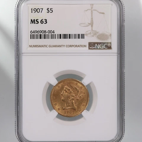 1907 Liberty $5.00 NGC Certified MS63 Cover