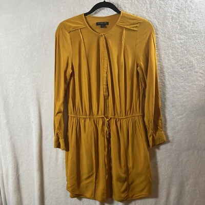 Banana Republic Blouson Dress Womens Sz 4 Yellow Drawstring Belt 1/4 Button - Image 1 of 4