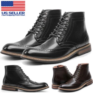 Men\'s Motorcycle Brogue Boots Oxford Derby Dress Shoes Wingtip Toe Size 6.5-15 - Picture 1 of 25