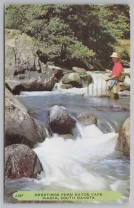 Wasta South Dakota~Eaton Cafe~Fly Fisherman in Hip Waders~1953 Rembrant - Picture 1 of 2