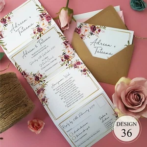 Personalised Wedding Invitations - Concertina Day or Evening Invites + Envelopes - Picture 1 of 43