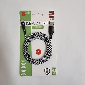 Câble Usb-C 2.0 1,5m Tissu Noir Blanc - Foto 1 di 2