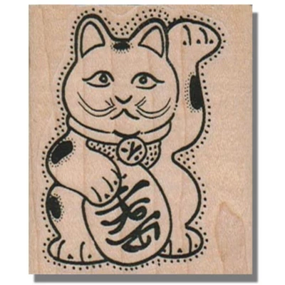 NEW Rubber Stamp, Fun Japanese Lucky Cat, Asian Japan Maneki Neko Good Luck wm - Image 1 of 2