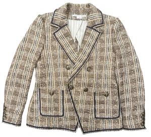 Zweireihiger Tweed-Blazer Veronica mit Bart beige & marineblau - Größe 12 top - Bild 1 von 7