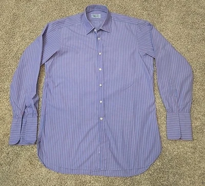 Camisa Hilditch & Key Para Hombre 16 Azul Rojo Rayas Botón Formal Puños Franceses 40 Pecho Foto 1 de 4