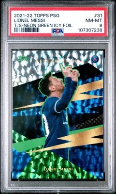 Lionel Messi PSA 8 Topps 2021 #31 PARIS SAINT-GERMAIN TEAM SET #d /199  - Image 1 of 2