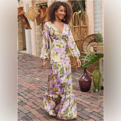 Maxi Vestido Venus Talla 4 Estampado Floral Recorte Manga Larga Vacaciones Resort Boda Foto 1 de 4