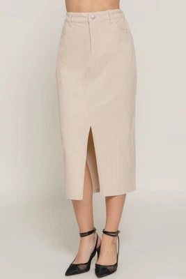 Falda midi de pana con abertura frontal abierta Foto 1 de 4