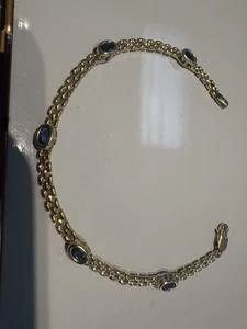 Estate 14k Yellow Gold Bezel Set Sapphire Bracelet 6 3/4 - Picture 1 of 4