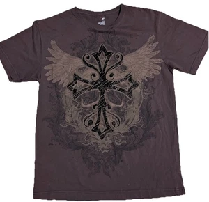 J. Ferrar Short Sleeve Brown Cross with Wings Grunge Tee Shirt Unisex Size Sm - Picture 1 of 3
