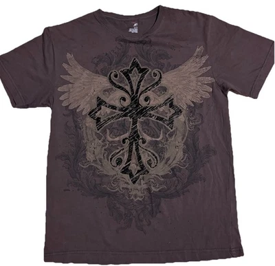 J. Ferrar Short Sleeve Brown Cross with Wings Grunge Tee Shirt  Unisex Size Sm - Image 1 of 3