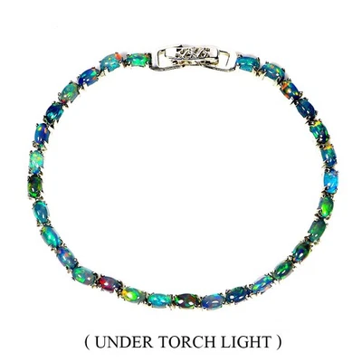925 Sterling Silver Bracelet Oval Black Opal 5x3mm Natural Gemstone Jewelry 7in - Image 1 of 4