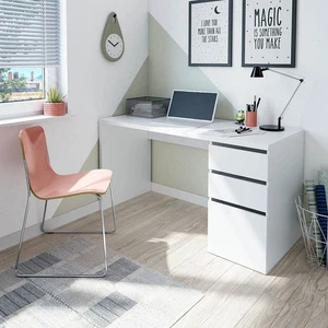 Lorna Artic White Modern Home Office Furniture Study Desk with Cupboard Drawers - Picture 1 of 4