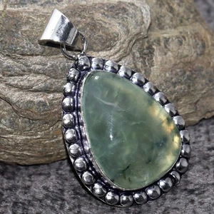 925 Silver Plated Prehnite Ethnic Pendant Handmade Jewelry Size 1.8" AU V901 - Bild 1 von 3
