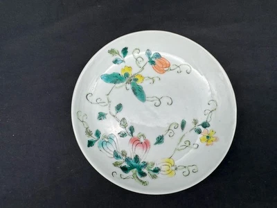 Antique Qing Dynasty Chinese Famille Rose Flowers Porcelain Plate, 5 1/4" - Image 1 of 4
