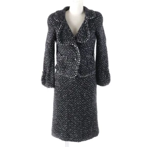 CHANEL Mohair Blend Logo Faux Pearl Button Knit Jacket & Skirt Suit Set 36 - Picture 1 of 10