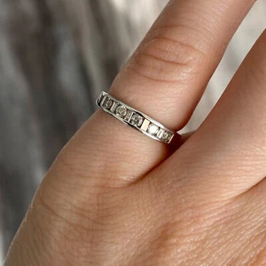 14K WHITE GOLD ROUND & BAGUETTE CUT DIAMONDS HALF ETERNITY BAND RING - Picture 1 of 5