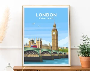 London Art Print | Big Ben England Travel Poster | Westminster British Wall Art - Picture 1 of 6