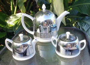 Antica sala famiglia Forman vintage Cina 3 pz. Zuccheriera teiera con metallo - Foto 1 di 15
