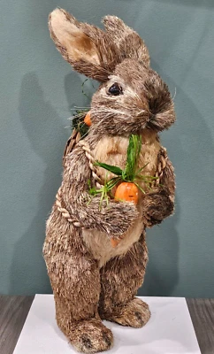 Large 16" H Easter Sisal Straw Primitive Rustic Standing Rabbit Bunny w/ Basket - Image 1 of 4
