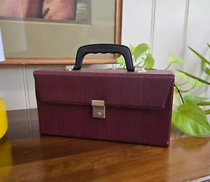 Vermont 12 Unit Cassette Tape Carry Case holder Retro Maroon Vinyl Coating - Picture 1 of 7
