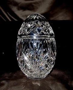  6-3/4" Hand Cut Crystal Egg Candy Jar Dish Lid Pineapple Sunburst Motif Easter - Picture 1 of 12