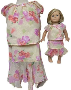 Size 12 1/2 Matching Girl And Doll Chiffon Flowers Skirt And Blouse - Picture 1 of 4