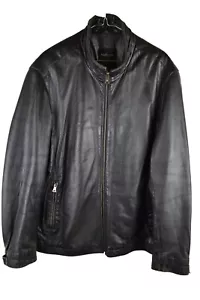 VANHEUSEN Black Leather Jacket size L Mens Full Zip Studio Vintage Biker Casual - Picture 1 of 11