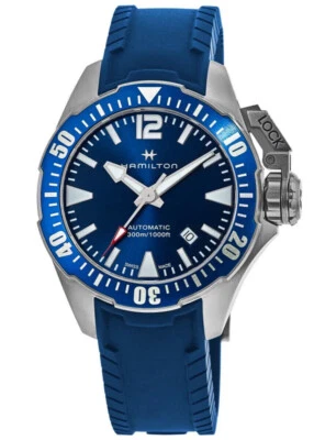 HAMILTON Khaki Navy Frogman 42MM AUTO SS Blue Rubber Watch H77705345 - Image 1 of 4