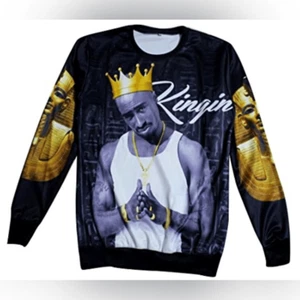NWOT Black/Gold Kingin TuPac Graphic Lightweight Sweatshirt- Size 3XL - Picture 1 of 6