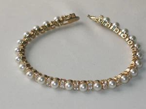 JUGENDSTIL Silber ARMBAND Perlen und BERGKRISTALL SUPER HANDARBEIT vergoldet - Bild 1 von 4