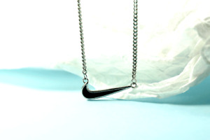 Silver Titanium S.Steel Black Hook Nike Pendant Chain Necklace