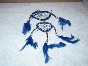 DREAMCATCHER WITH SHELLS HEART SHAPED DARK BLUE COLOR 2 RINGS - Picture 1 of 1